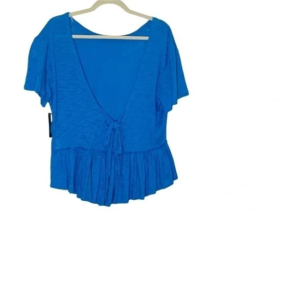𝅺BLUE short sleeve blouse with back V neckline. Size M - Picture 3 of 8